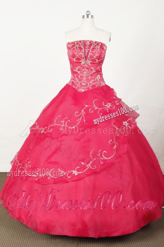 Red Layers Puffy Quinceanera Dress Decorated with Beaded Embroideries